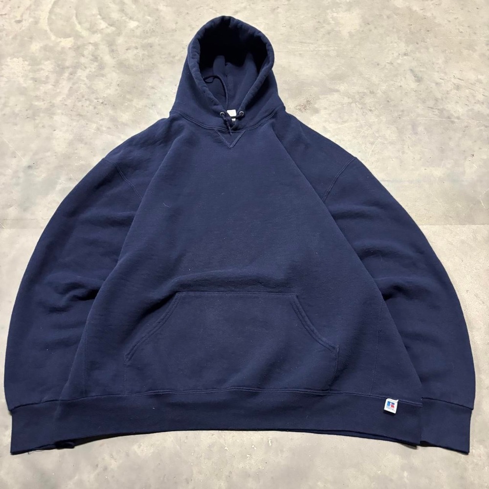 Vintage Y2K/2000s Navy Blue Russell Blank Essential Pullover Hoodie! Size 2XL